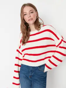 Trendyol Striped Drop Shoulder Sleeves Crop Pullover