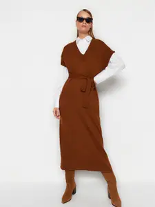 Trendyol Ribbed V-Neck Acrylic Longline Pullover