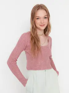 Trendyol Ribbed V-Neck Crop Pullover Sweater