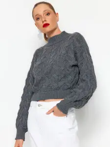 Trendyol Self Design Cable Knit High Neck Pullover