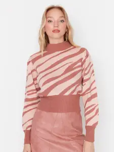 Trendyol Striped Mock Collar Acrylic Pullover