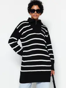 Trendyol Striped Mock Collar Acrylic Longline Pullover