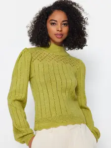 Trendyol Self Design Open Knit Mock Collar Pullover