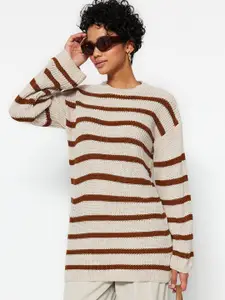 Trendyol Striped Round Neck Long Sleeve Acrylic Pullover Sweaters