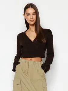 Trendyol V-Neck Ribbed Crop Pullover Sweater
