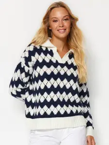 Trendyol Open Knit Lapel Collar Pullover Sweater