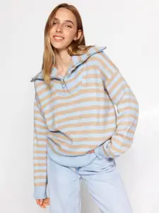 Trendyol Shirt Collar Striped Pullover Sweater
