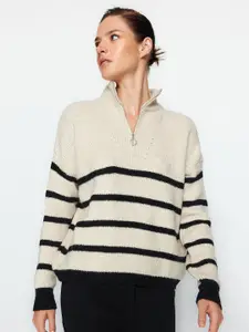 Trendyol Striped Mock Collar Pullover