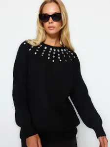 Trendyol Ribbed Embellished Detailed Pullover