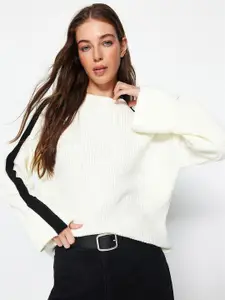 Trendyol Self Design Mock Collar Acrylic Pullover Sweater