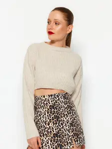 Trendyol Ribbed Long Sleeves Cropped Acrylic Pullover