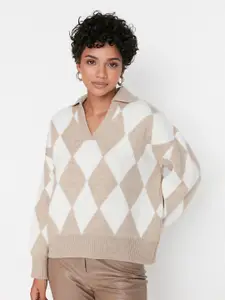 Trendyol Shirt Collar Checked Crop Pullover