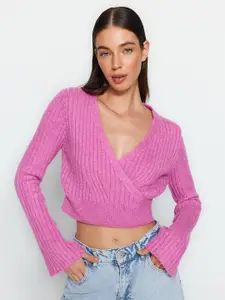 Trendyol Ribbed V-Neck Crop Pullover Sweater