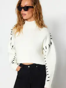 Trendyol Cable Knit Self Designed High Neck Crop Pullover