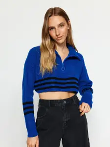 Trendyol Mock Collar Ribbed Crop Pullover