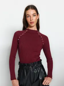 Trendyol Ribbed Mock Collar Long Sleeves Button Detail Pullover Sweaters
