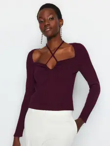 Trendyol Ribbed Square Neck Acrylic Pullover