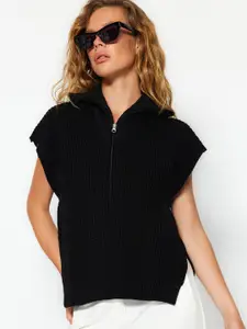 Trendyol Cable Knit Ribbed Hooded Acrylic Front-Open Pullover