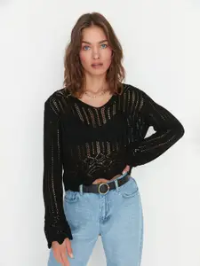 Trendyol Self Design Open Knit Acrylic Pullover