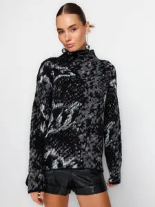 Trendyol Abstract Printed Turtle Neck Acrylic Pullover