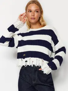 Trendyol Striped Pure Acrylic Crop Pullover Sweaters