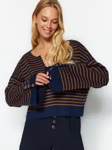 Trendyol Striped V-Neck Acrylic Pullover