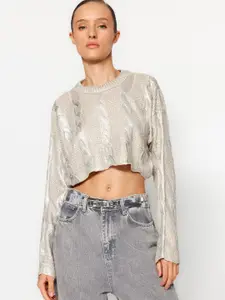Trendyol Cable Knit Acrylic Crop Pullover Sweaters