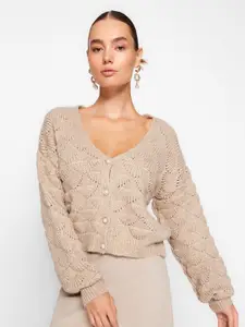 Trendyol Open Knit Crop Front-Open Sweaters