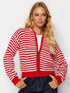 Trendyol Striped Hooded Acrylic Cardigan Sweater