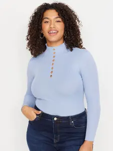 Trendyol Plus Size Ribbed High Neck Fitted Top