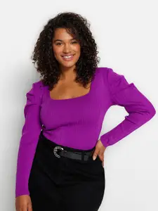 Trendyol Plus Size Self Design Square Neck Fitted Top