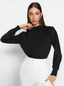 Trendyol High Neck Cuffed Sleeves Pleated Top