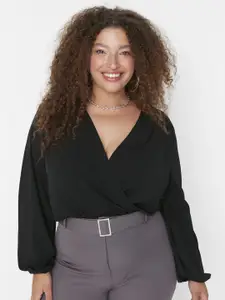 Trendyol Plus Size V-Neck Long Sleeves Wrap Top