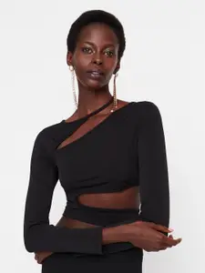 Trendyol Round Neck Cut Outs Fitted Crop Top