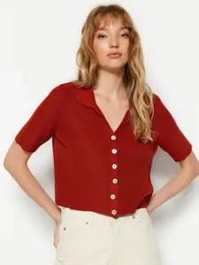 Trendyol Shirt Collar Short Sleeve Shirt Style Acrylic Top