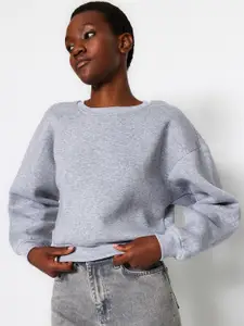Trendyol Ribbed Pure Cotton Pullover Sweatshirt