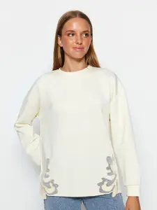 Trendyol Round Neck Lace Inserts Pullover Sweatshirt