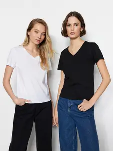 Trendyol V-Neck Pure Cotton Casual T-Shirt