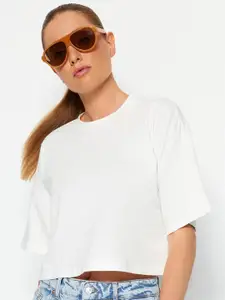 Trendyol Drop-Shoulder Sleeved Pure Cotton Crop T-shirt