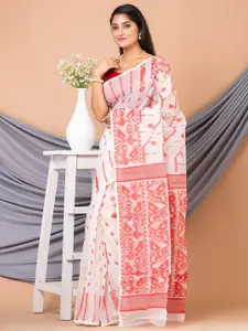 Laa Calcutta Woven Design Pure Cotton Jamdani Saree