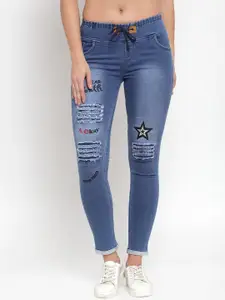 A-Okay Women Slim Fit High-Rise Mildly Distressed Light Fade Stretchable Jeans