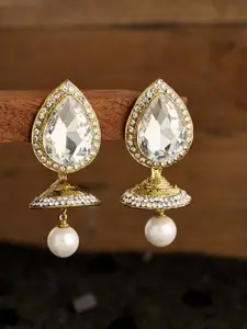 ATIBELLE Gold Plated Crystal-Studded & Pearl Beaded Drop Earrings