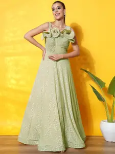 Chhabra 555 Embellished Asymmetric Straps Georgette Gown Ethnic Dress