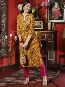 Sangria Floral Printed Straight Kurta