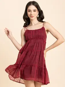 Moomaya Shoulder Straps Print Chiffon Empire Dress