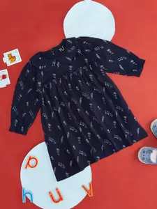 YU by Pantaloons Girls Floral Printed Peter Pan Collar Ruffles Cotton Fit & Flare Dress