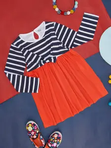 YU by Pantaloons Infant Girls Striped Pure Cotton Fit and Flare Dress