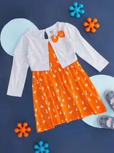 YU by Pantaloons Girls Conversational Printed Gathered Cotton A-Line Dress