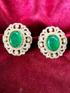 Pihtara Jewels Gold-Plated CZ Studded Oval Studs Earrings