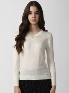 Van Heusen Woman Ribbed V-Neck Long Sleeves Pullover